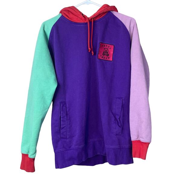 Teddy Fresh Color Block Hoodie Sweatshirt Purple Red Green Size Medium - Picture 1 of 7